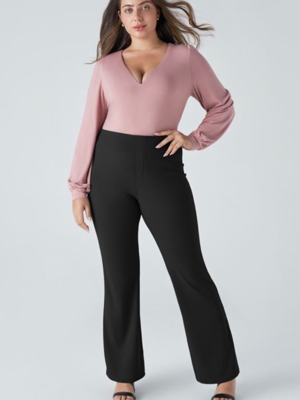NWT LADIES SIZE 1X HALARA FLEX BLACK HIGH WAISTED POCKET FLARE LEG WORK PANTS